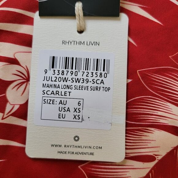 Rhythm Australia Womens RED Surfing Shirt - XS - New with Tags - Picture 6 of 10